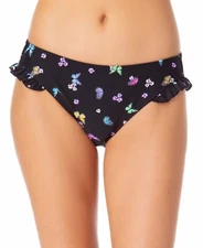 MSRP $20 California Waves Juniors Ruffle Hipster Bikini Bottoms Black Size Small
