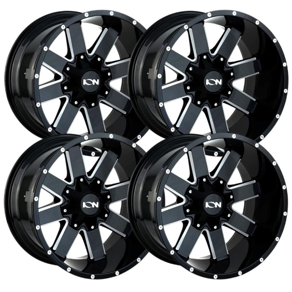 Set-4) Ion 141 20x9 6x120/6x139.7 18mm Black Milled Wheels Rims 20