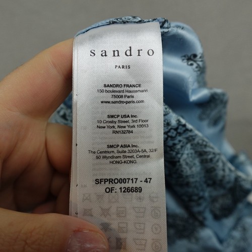 Sandro Paris Dress Womens M Blue Elegant Paisley Button Front Long Sleeve - Picture 12 of 21
