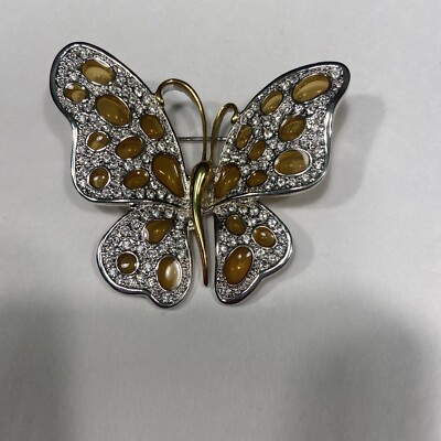 Vintage Nolan Miller Butterfly Brooch Pin -Plique a Jour Yellow