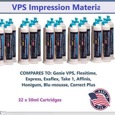 Dental Impression Material, VPS Medium Body, Fast Set, 32 x 50ml Cartidges, USA