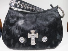 B B Simon Swarovski Crystal Black Hair Hide Leather Crossbody Purse Excellent
