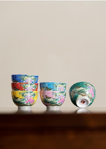 6pcs Famille Rose "Carved Floral" Porcelain Cup,Tea cup Flower-and-Bird Paintin - Picture 6 of 17