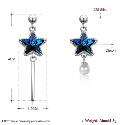LEKANI 925 Sterling Silver Blue Star Drop Pearl Crystal From Swarovski Earrings - Picture 3 of 8