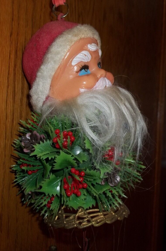 Vintage 70s Hong Kong Christmas Decoration Wind Chime Santa Claus Plastic Face - Picture 7 of 22