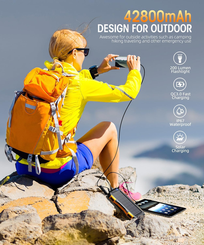 Power-Bank-Solaire-Chargeur - 42800Mah Power Bank,Chargeur Portable,Batterie Externe - Photo 7 sur 12
