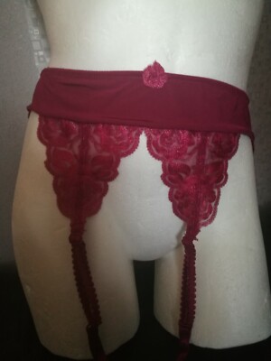 Damen Strapsgürtel, Spitze, Bordeaux, Größe M