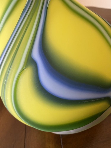 Beautiful Essie Zareh Baijan Art Glass Yellow Blue Pitcher 16'' Tall Signed - Picture 17 of 18