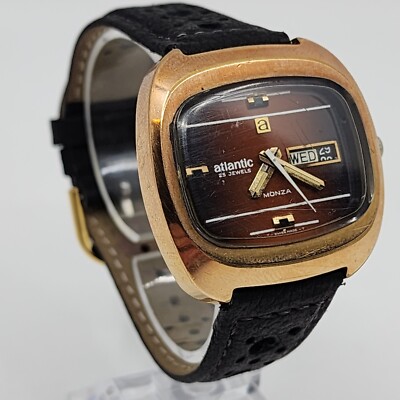 AUTHENTIC ATLANTIC 25 JEWELS MONZA DAY DATE RED DIAL SWISS MEN'S