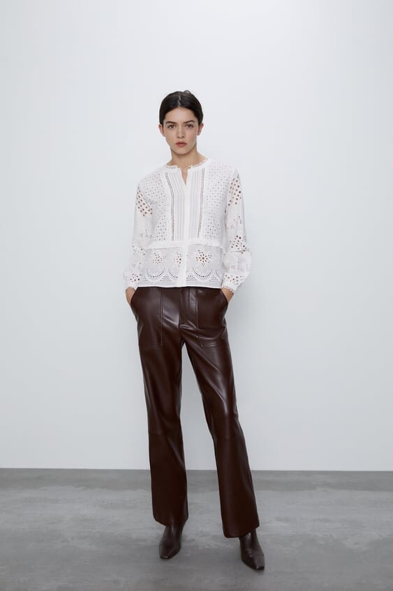 Zara Openwork Embroidery Shirt White 5598/040 Size M | eBay