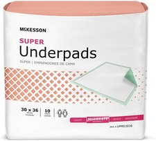 McKesson Super Underpad, 30 X 36 Disposable Fluff Polymer Moderate, Bag of 10