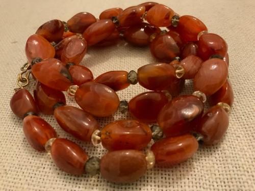 Beaded semiprecious gem long 37” necklace runway carnelian agate orange brown - Picture 3 of 7