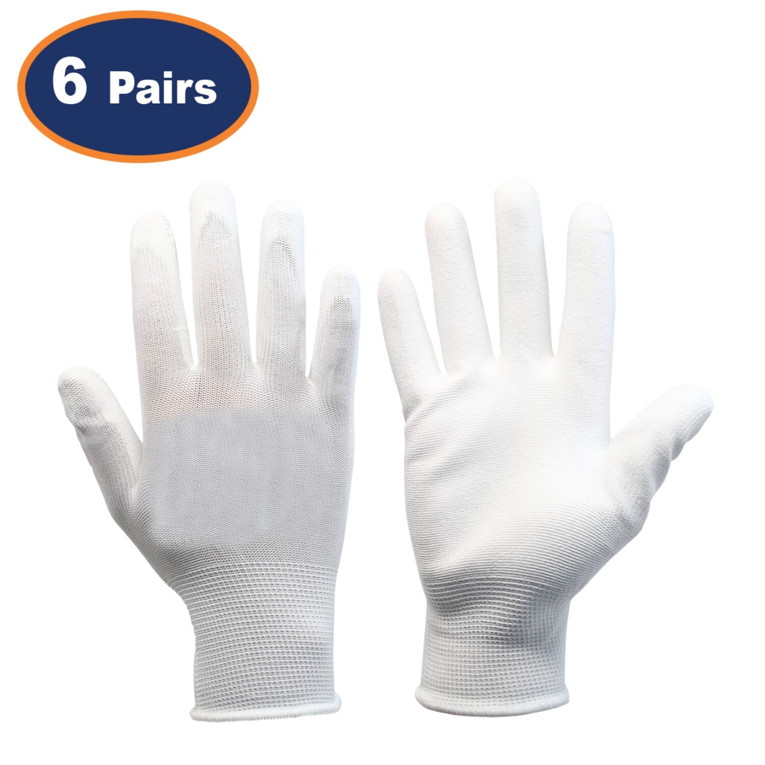 PU Palm Gloves Large Size White Work Builders Safety Grip Protection Glove 6Pcs
