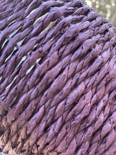 Vintage Plum Purple APPLE BASKET Canister Woven Raffia Ribbon Kitchen Storage - Picture 7 of 10