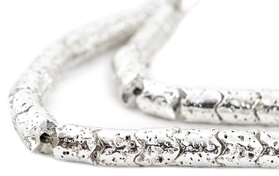 Silver Electroplated Lava Snake Beads 6mm Interlocking Gemstone 16 Inch Strand