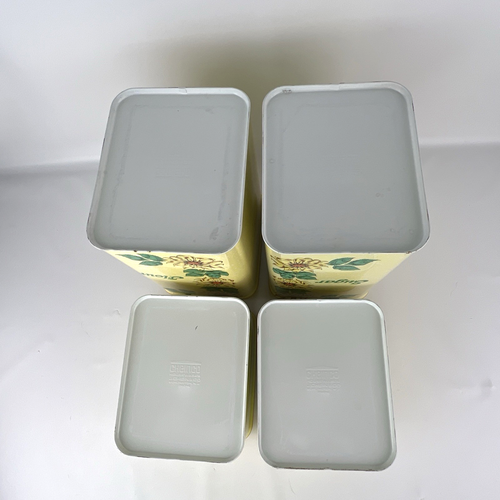Vtg Cheinco Metal Kitchen Canister Set of 4 Farmhouse Yellow with Floral Design - Picture 9 of 18