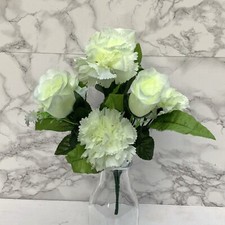 ARTIFICIAL SILK FLOWERS ROSE AND CARNATION BUNCH 4 COLOURS Indoor / Outdoor