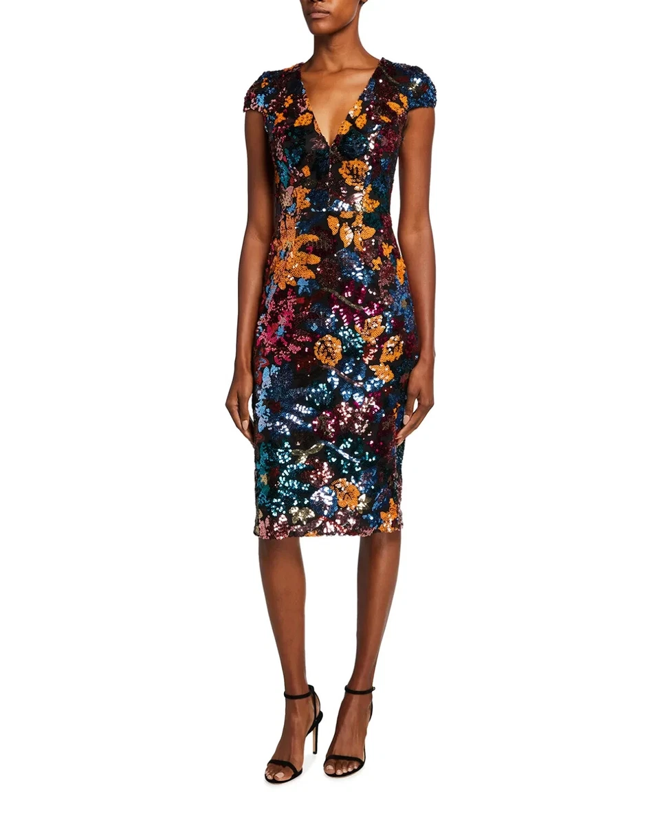 NEW Dress the Population Allison Floral Sequin Sheath Cocktail