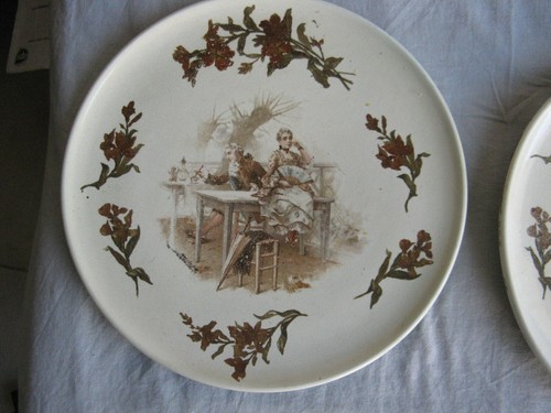 Paire d'assiette ancienne décorative à suspendre, décor galant et galante XIXeme - Picture 3 of 12