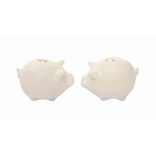 Creative Co-Op Small White PIG Salt & Pepper Shaker Set Stoneware