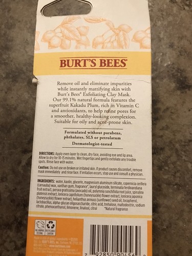 Burts Bees EXFOLIATING CLAY MASK .57oz Plum Extract Refines Pores - Picture 2 of 3