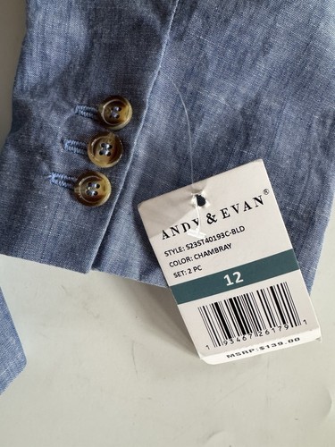 Andy & Evan Fine Tailoring Chambray Suit Jacket Youth Pockets Lined NWT - Picture 2 of 11