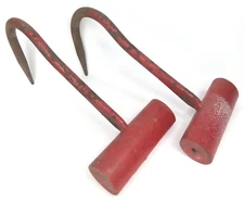 Antique Farming Tool Hay Hook Red Wood Handle Set Of 2 Made In USA 1880s