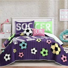 Girls Soccer Bedding Set, Full / Queen - 5 Pieces Includes Reversible Comfort...
