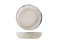 H&H Packung 12 Tiefe Teller Artisanal Aus Steinzeug Mit Blauem Rand 20 Cm