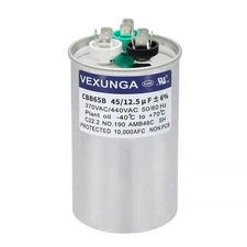 45/12.5 uF 45+12.5 MFD 370VAC or 440VAC Dual Run Start Round A/C Capacitor CB...