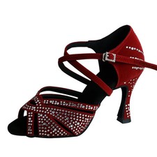 Latin Tango Salsa Jazz Ballroom Dance Shoes Women Wine Red Wedding High Heel