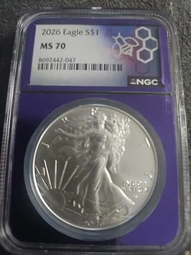2026 American Silver Eagle 1 oz NGC MS70 - TraderBea Purple Core