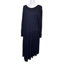 FP Beach Black Knit Tiered Midi Dress Long Sleeve Relaxed Boho Size Medium