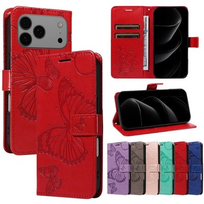 Embossed Butterfly PU Leather Case For iPhone 17 Pro Max/Air/16e/15 Flip Cover