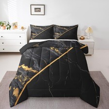 Black Watercolor Comforter King Dark Grey Tie Dye Bedding Set, Gold Sequin Gl...