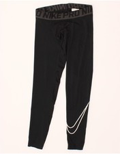 NIKE Womens Dri Fit Graphic Leggings UK 12 Medium Black Polyester CP04