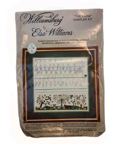 Broderie échantillonneur point de croix THE FARM Williamsburg par Elsa Williams *LIRE*
