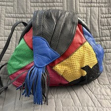 Vtg Retro 80's Sereta Multicolor Stitched Patchwork Leather Clutch Crossbody Bag