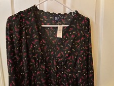 GAP NWT Petite Small Black Floral Holiday Midi Dress Silk Lace Rose LBD Modest