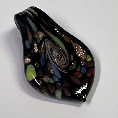 PRETTY BLACK LAMP WORK GLASS PENDANT W/MULTI-COLOR INCLUSIONS/COPPER FLAKE SLIDE