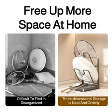 Double Layer Multifunctional Kitchen Pot Lid Organizer for Countertop.