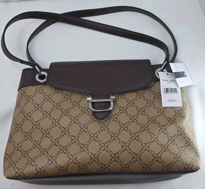 Nine West LEISHA Mocha Multi Double Top Handle Purse Snap Closed Handbag New