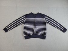Uniqlo Women Sweater XL Navy Blue Stripe Button Up Crew Neck Cardigan Warmer