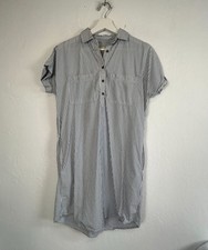 Marine Layer Womens Striped Button-Front Short Sleeve Shirt Dress Small Blue