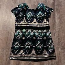 Show Me Your MuMu Black Sequin Mini Dress with Teal & Silver Pattern Sz medium
