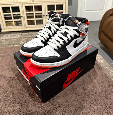 Jordan Air Jordan 1 Men s Black/White/Orange Colorblock Leather High Top Lace-Up