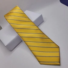 Jos. A. Bank 100% Silk Repp Neck Tie Woven Gold  🟨 Blue Stripe 60" X 3"