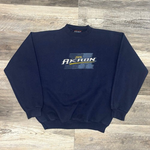 Vintage 90s University Akron Zips Blue Mens L Crable Sportswear Sweatshirt USA