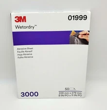 3M Wetordry Sanding Sheets 3000 Grit 9" x 11" PN 01999 Pack of 50 Sheets