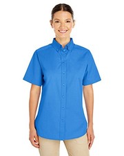 HARRITON M582W LADIES' 100% COTTON SHORT-SLEEVE TWILL SHIRT FRENCH BLUE